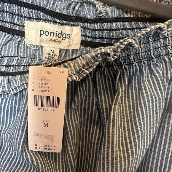 NWT PORRIDGE Anthropologie Medium Ruby Crop Top Balloon Sleeve Denim Beachy Boho - Picture 3 of 9